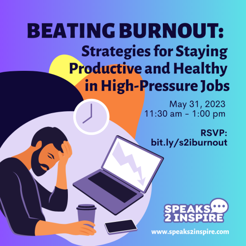 Graphic design promoting the Burnout Prevention event on May 31st, 2023 for school leaders, educators, social workers, and nonprofit leaders.